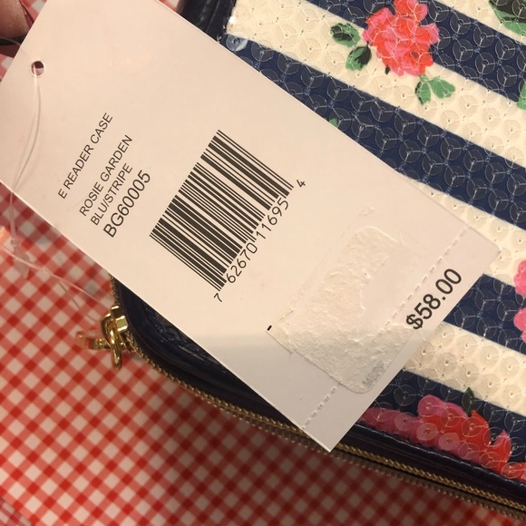 New in Box Betsy Johnson E-Reader Tablet Case in Sequined Blue Stripes w/ Roses - Picture 5 of 6